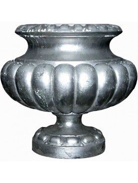 Vaso in ghisa antico originale verniciato d'argento