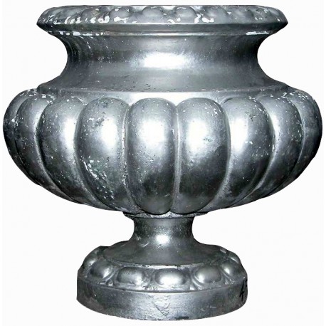 Original antique cast iron vase painted in silver