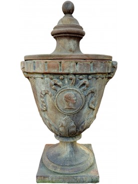 Emperor pillar vase with cup - terracotta garden ornamental