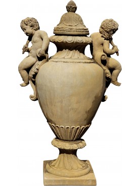 huge Baroque vases with cherubs - light patina