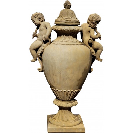 huge Baroque vases with cherubs - light patina