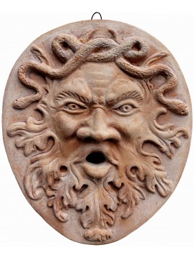 Nice apotropaic mask in terracotta with achantus leaves and snakes