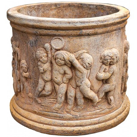 patinated Cylinder decorated with terracotta cherubs, SMALL model