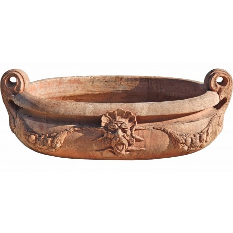 Beautiful oval terracotta tub with festoons and satyrs