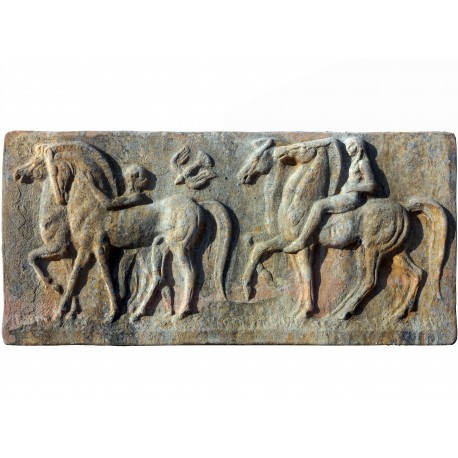 Archaic Greek bas-relief in patinated terracotta