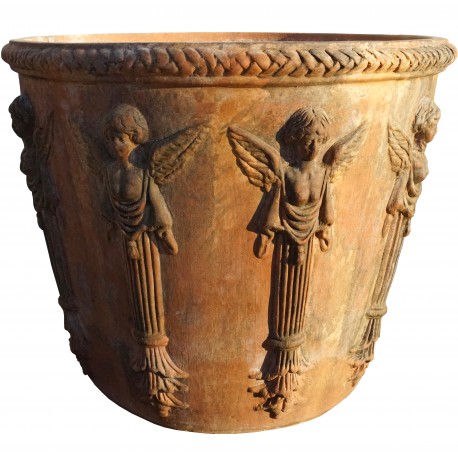 Vase - Terracotta cachepot with winged caryatids