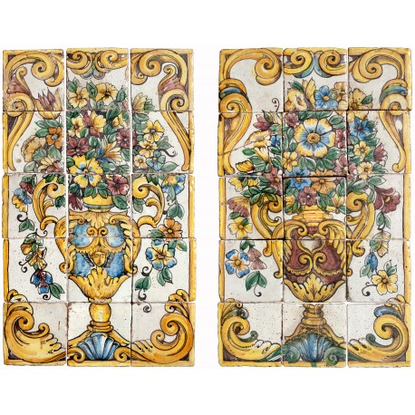 Two Sicilian majolica panels