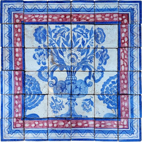 Pannello portoghese floreale azulejos e bordo rosso