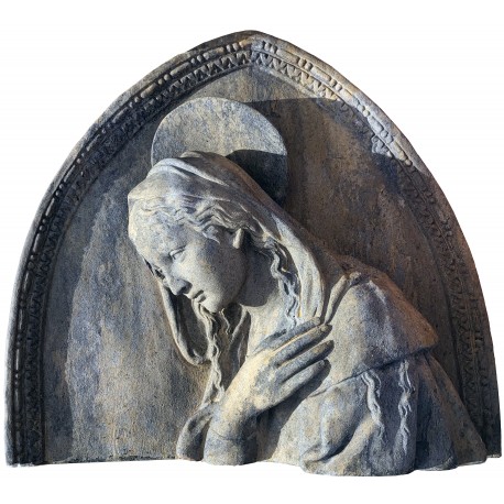 terracotta shield with Madonna dark patina