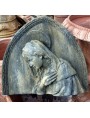 terracotta shield with Madonna dark patina