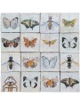 panel of 16 tiles with BUTTERFLIES AND VARIOUS INSECTS