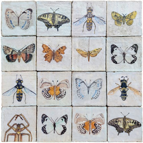 panel of 16 tiles with BUTTERFLIES AND VARIOUS INSECTS