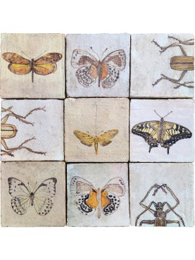 panel of 9 tiles with BUTTERFLIES AND VARIOUS INSECTS