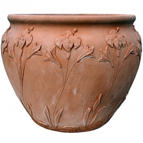 Art Nouveau vase in terracotta with lilies