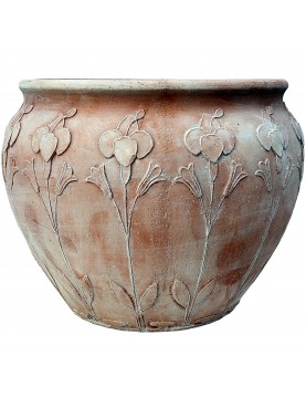 Art Nouveau vase in terracotta with lilies