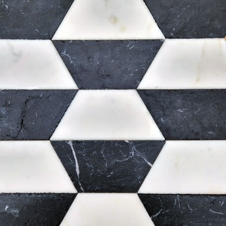 Optical marble floor with black and white isosceles trapezoids