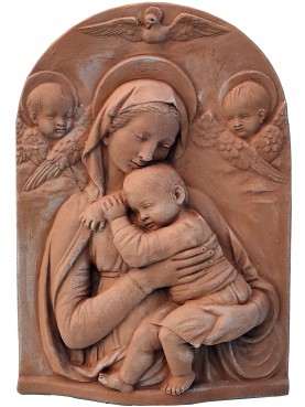 Madonna con angeli e colomba in terracotta
