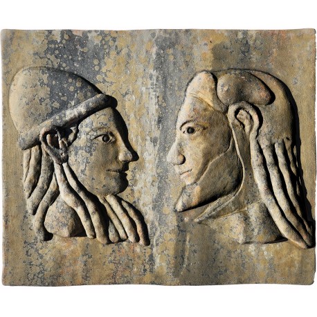 Two Etruscan faces - terracotta bas-relief