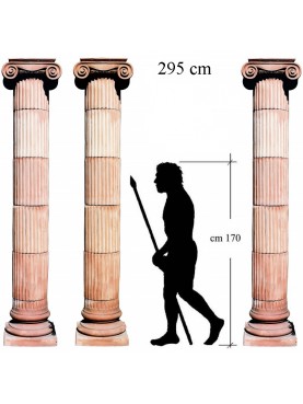 GROOVED IONIC terracotta columns H 295 cm with two capitals