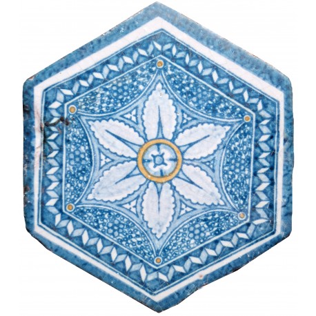 Medieval majolica hexagon on original ancient tile
