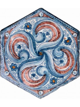 Medieval majolica hexagon on original ancient tile