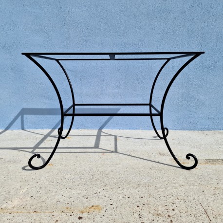 Iron table base with curls and curved legs