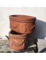 old pair of terracotta Neapolitan festooned oval boxes
