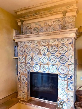 Handcrafted trumeau fireplace made with ancient majolica