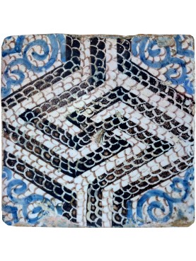 Piastrella antica di maiolica mosaico bruno manganese e cobalto