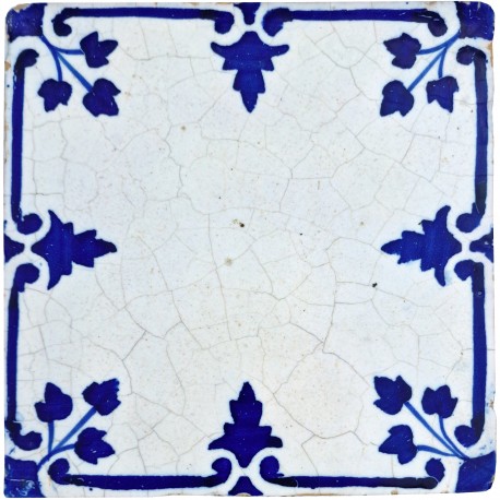 Antique white aluminum oxide tile with cobalt blue leaves