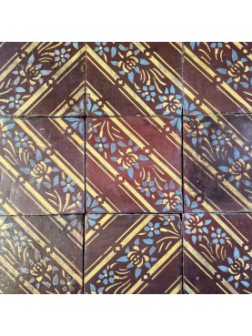 Panel with 14 antique tiles brown manganese, cobalt blue and ocher FRATELLI MAZZEO