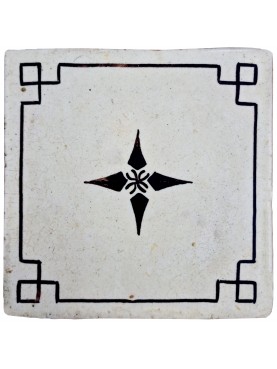 Ancient tiles central flower black manganese and white aluminum oxide