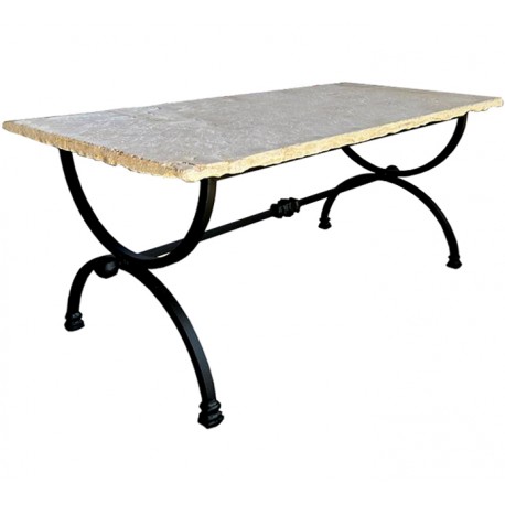 Garden table in Limestone and forged-iron