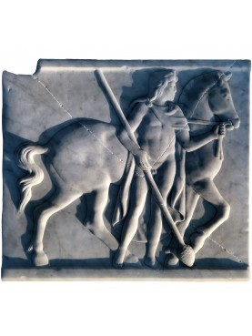 Dionysus and his horse - Greek bas-relief in white Carrara marble