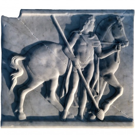 Dionysus and his horse - Greek bas-relief in white Carrara marble