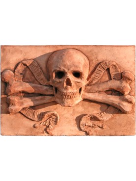 Copy of ancient great tile with skull and femurs