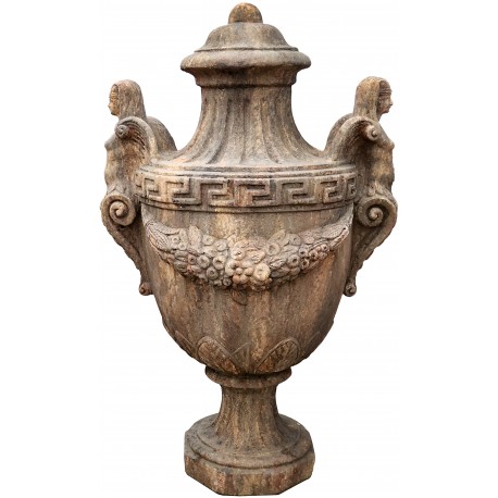 Vaso impero - calice da pilastro con sfingi H 95 cm