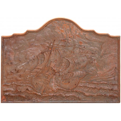 Cast-iron Fireback with ships of the line