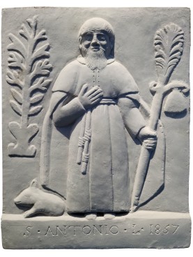 Saint Anthony the Abbot in plaster with the pig and the bell
