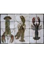 Three lobsters in a majolica panel