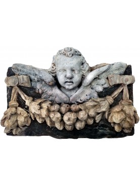 Angelo Putto con festone in terracotta patina finto marmo