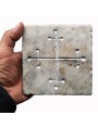 Antique tile in white Carrara marble with engraved Pisan cross