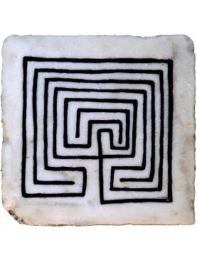 Ancient tile in white Carrara marble with Knossos labyrinth