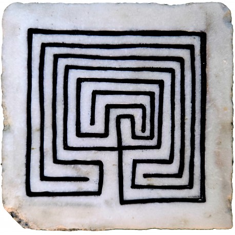 Ancient tile in white Carrara marble with Knossos labyrinth