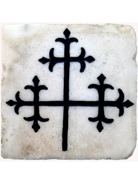 Cross from the Pyreneen de Niaux Museum carved on ancient tile