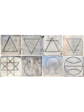 Pannello con gli otto simboli basici alchemici su marmette antiche