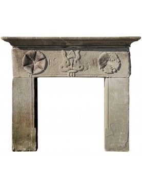 Ancient Tuscan pietra serena fireplace dated 1531