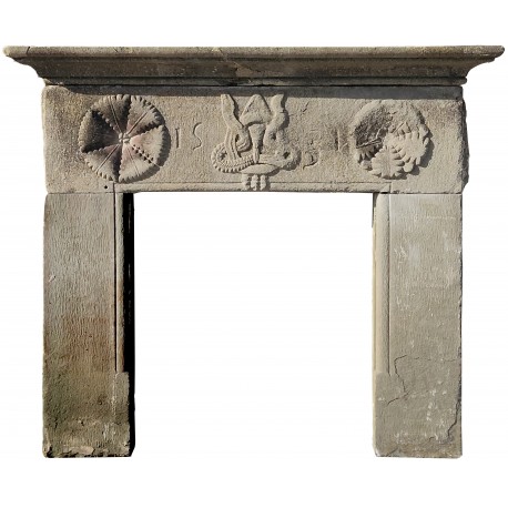 Ancient Tuscan pietra serena fireplace dated 1531
