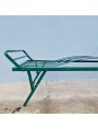 Unusual folding wrought iron pool lounger with wooden armrests