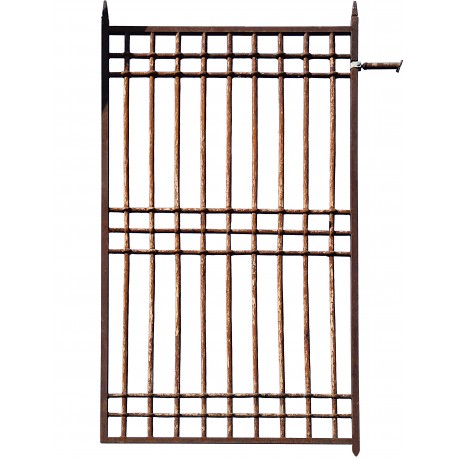 Robust single-leaf gate, made from an ancient enormous nineteenth-century grate